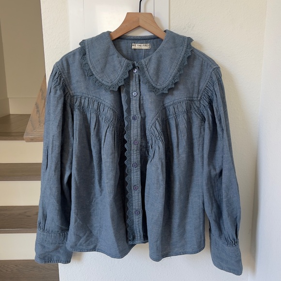 NWT Free People We The Free Baby Blues Summit Shirt in Blue - Picture 4 of 9